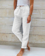 Pantalon décontracté pour femme avec taille élastique et cordon de serrage – Coupe confortable et jambe fuselée