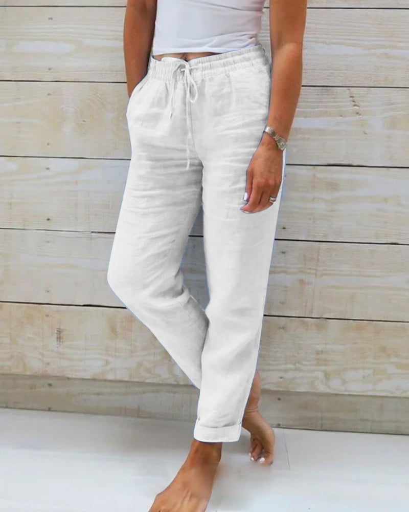 Pantalon décontracté pour femme avec taille élastique et cordon de serrage – Coupe confortable et jambe fuselée