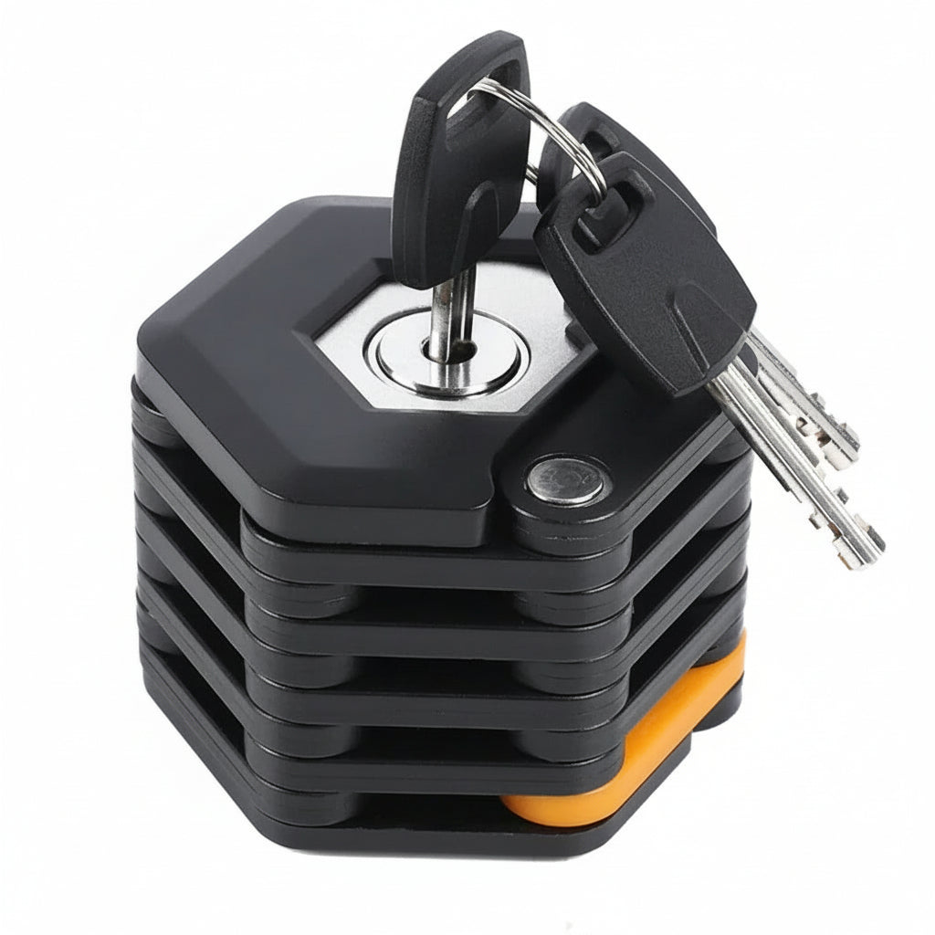 Foldbar Cykellås – Kompakt, Letvægtig & Høj-Sikkerhed Design | Robust Legeringsstål med Nøgler, Holder & Opbevaringsboks