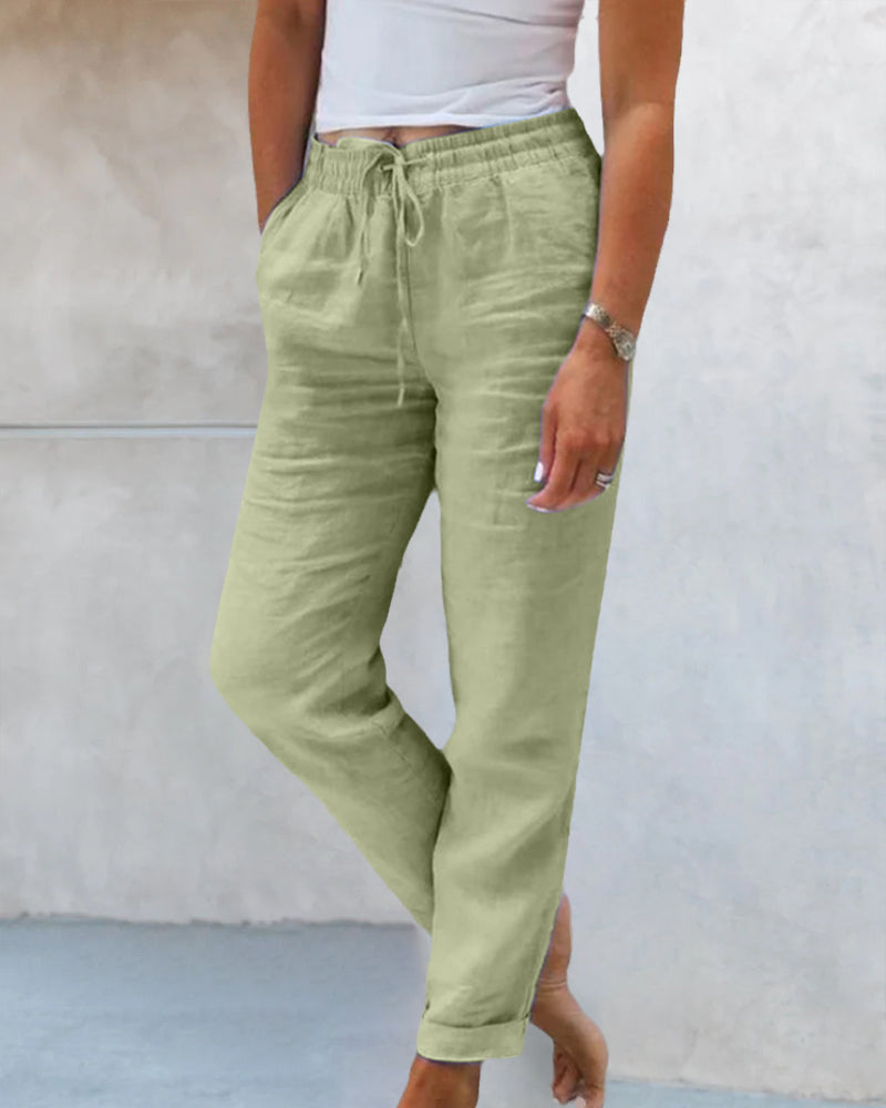 Pantalon décontracté pour femme avec taille élastique et cordon de serrage – Coupe confortable et jambe fuselée