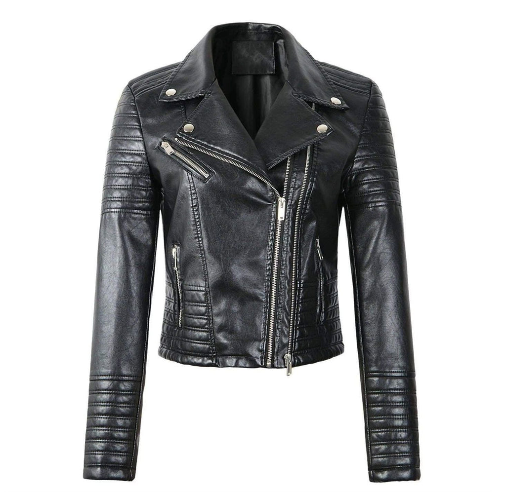 Chaqueta biker entallada para mujer con detalles acolchados