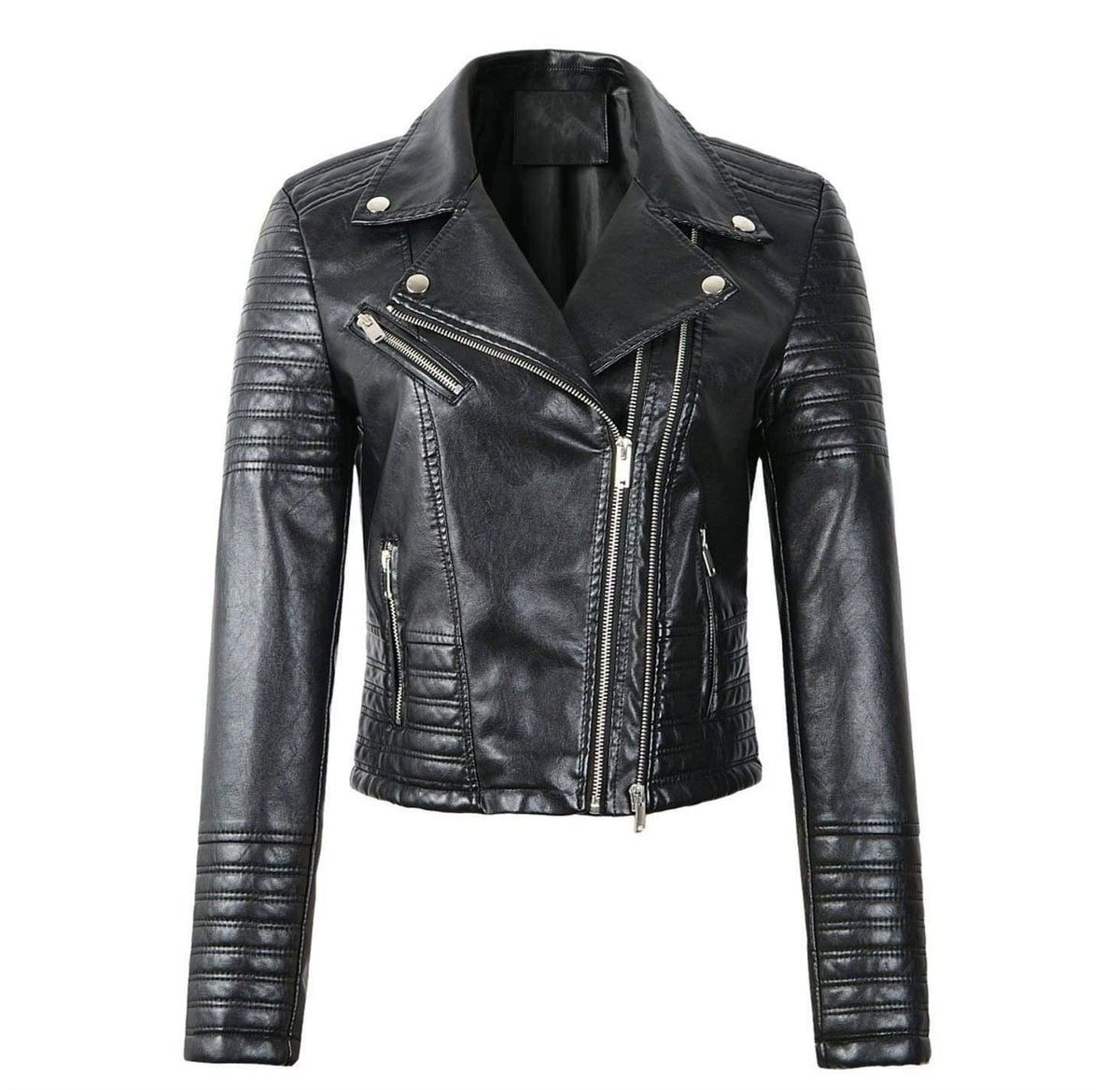 Chaqueta biker entallada para mujer con detalles acolchados