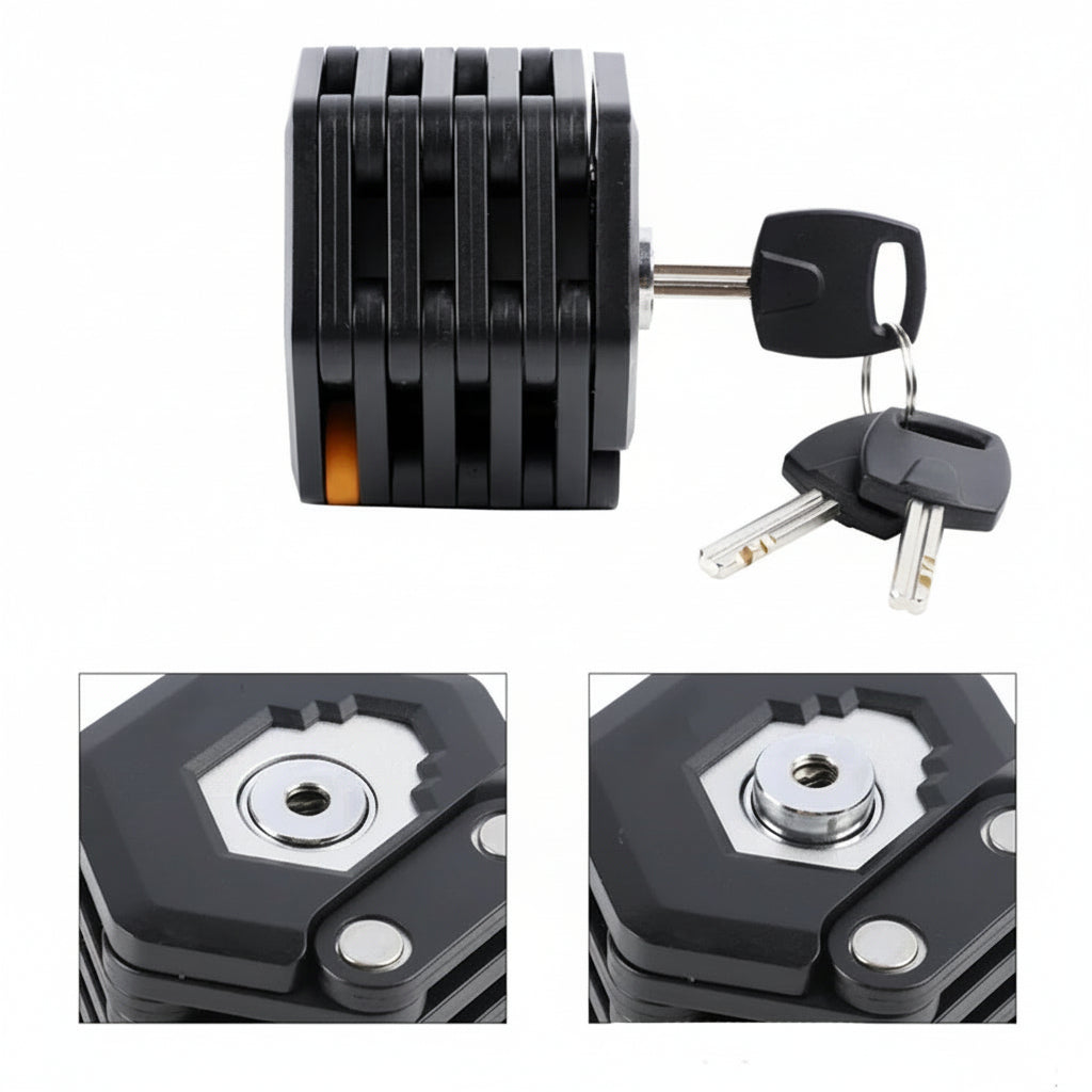 Foldbar Cykellås – Kompakt, Letvægtig & Høj-Sikkerhed Design | Robust Legeringsstål med Nøgler, Holder & Opbevaringsboks