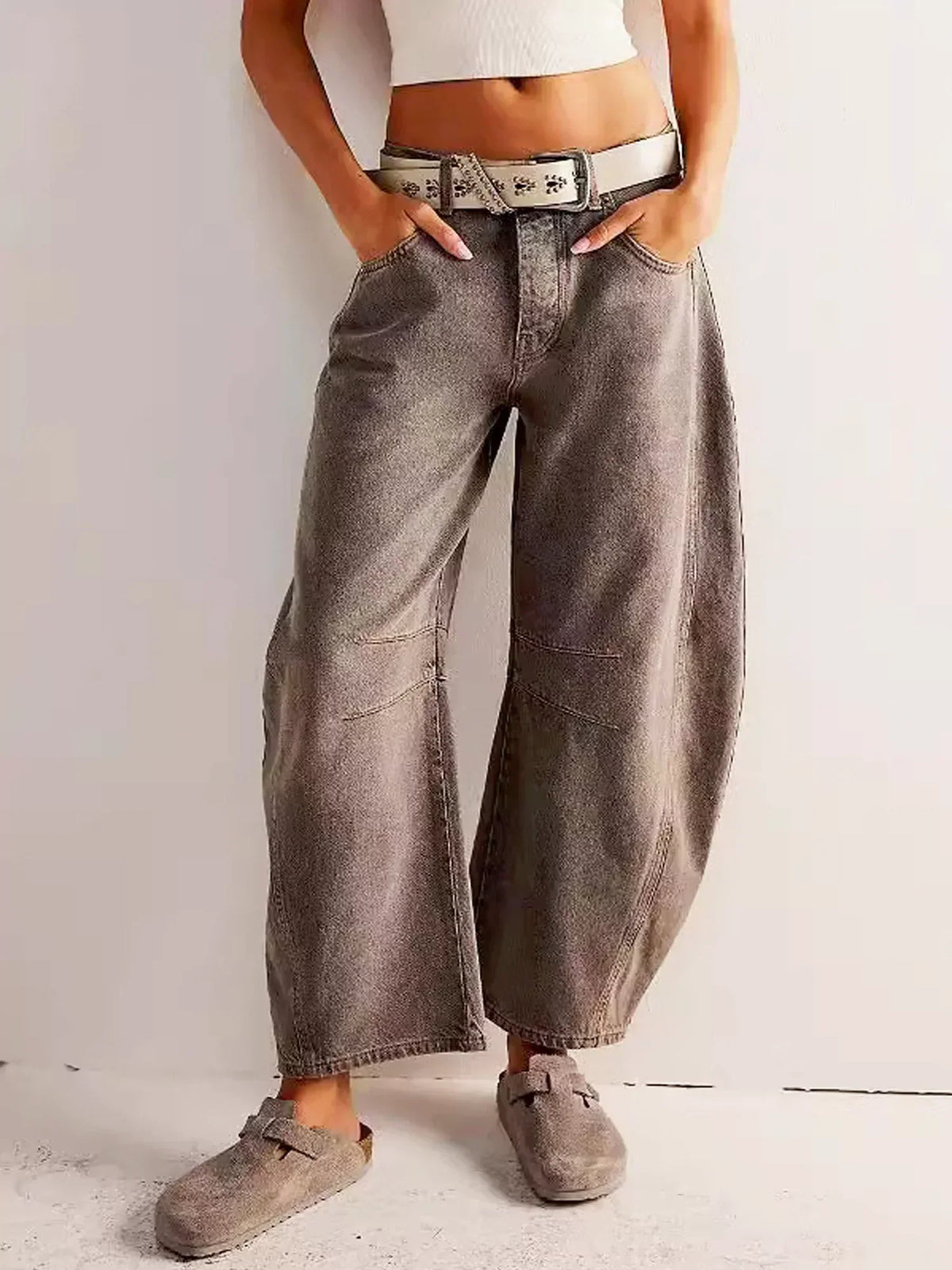 Jean femme barrel imprimé - denim décontracté taille mi-haute et jambes larges