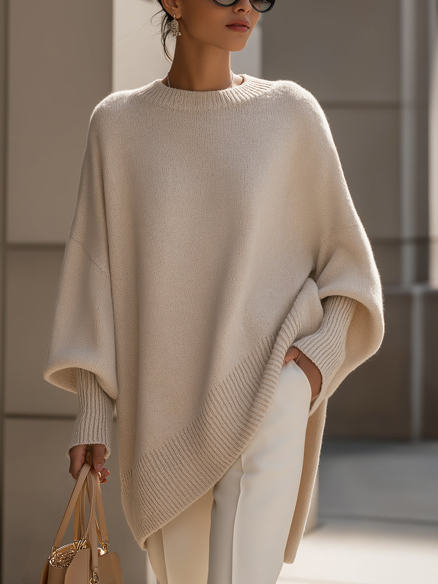 Maglione Oversize Donna in Maglia con Drappeggio Asimmetrico