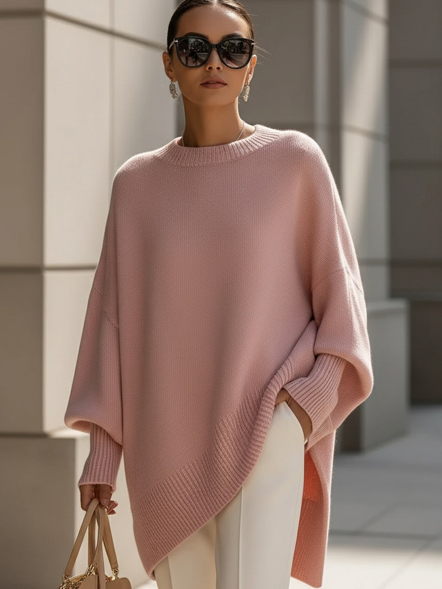 Maglione Oversize Donna in Maglia con Drappeggio Asimmetrico