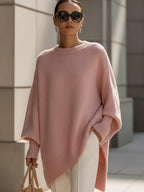 Maglione Oversize Donna in Maglia con Drappeggio Asimmetrico