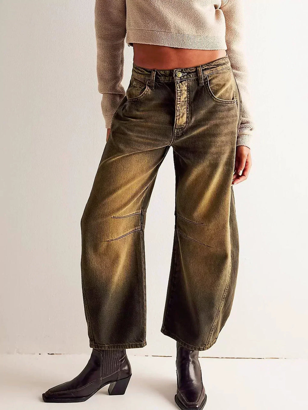 Jean femme barrel imprimé - denim décontracté taille mi-haute et jambes larges