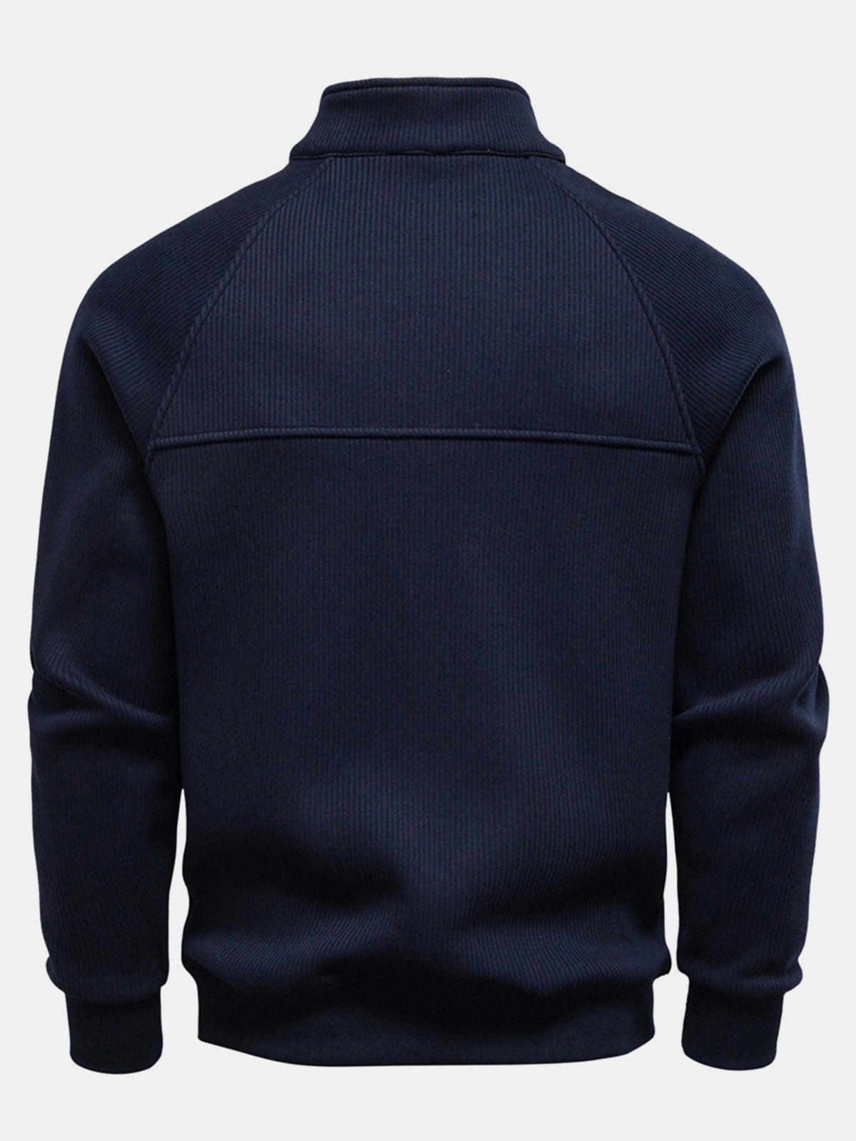 Sudadera de hombre acanalada con cremallera de un cuarto - cuello alto y mangas raglán de mezcla de algodón