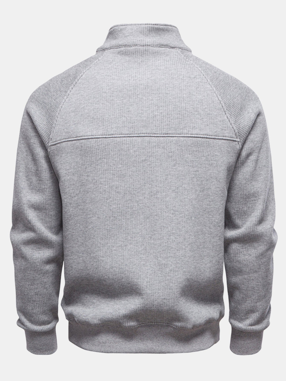 Sudadera de hombre acanalada con cremallera de un cuarto - cuello alto y mangas raglán de mezcla de algodón