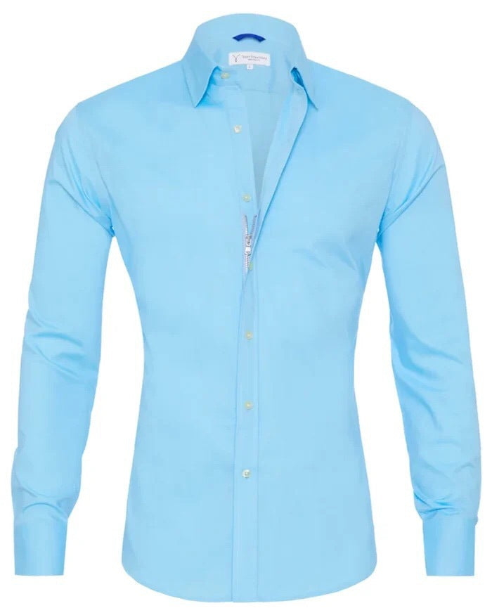 Camisa Oxford de algodón para hombre con cremallera oculta