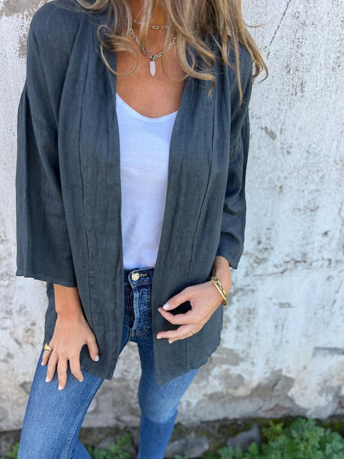 Cardigan léger ouvert pour femme à manches 3/4