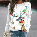 Sudadera navideña para mujer con árbol de Navidad brillante – Cuello redondo y corte cómodo