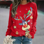Sudadera navideña para mujer con árbol de Navidad brillante – Cuello redondo y corte cómodo