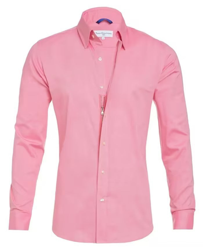 Camisa Oxford de algodón para hombre con cremallera oculta