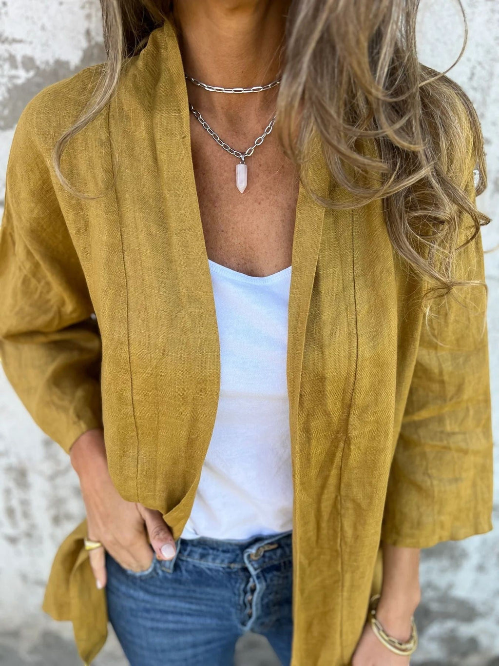 Cardigan léger ouvert pour femme à manches 3/4