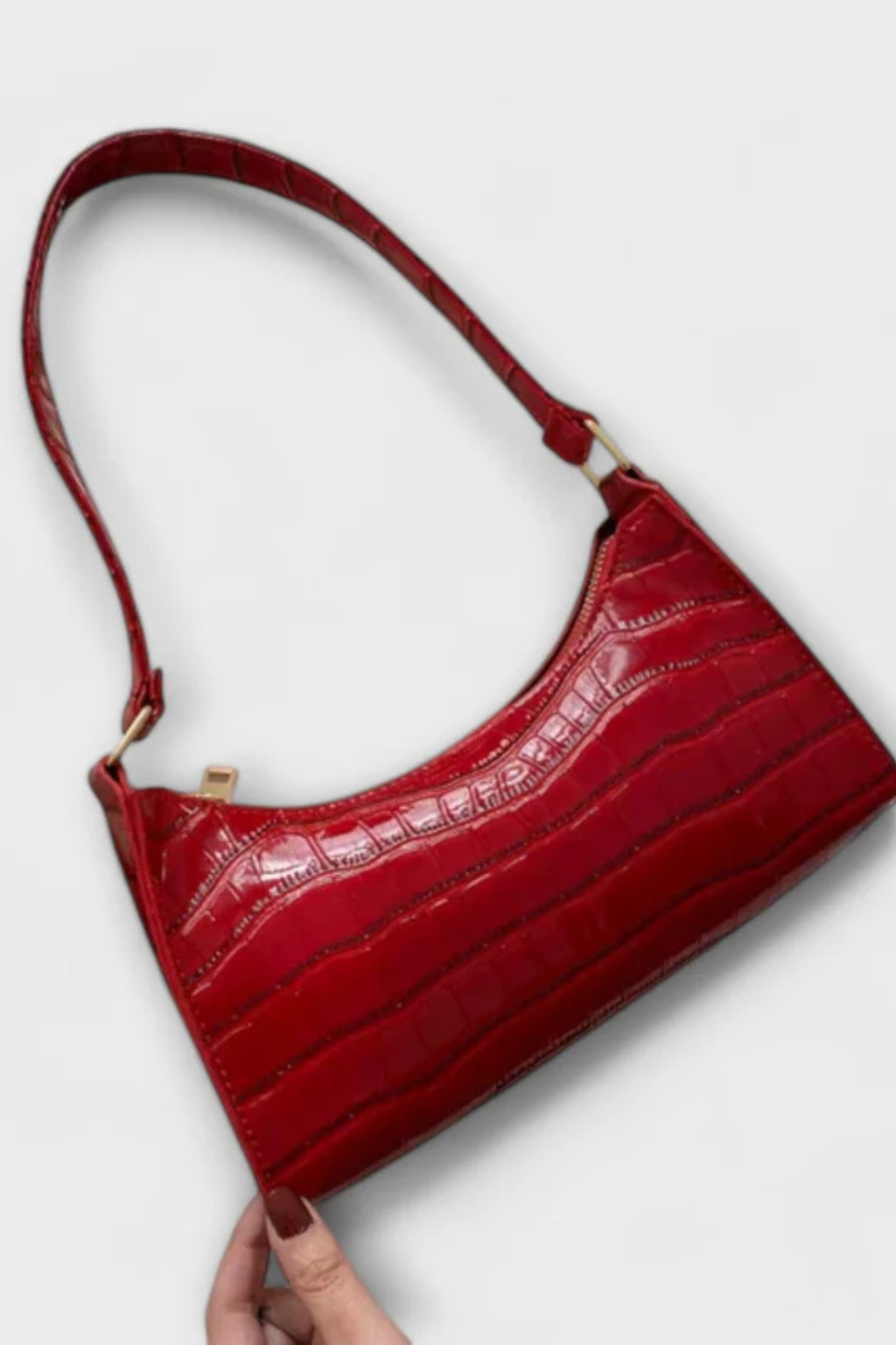 Borsa a Spalla Strutturata con Superficie Testurizzata e Zip