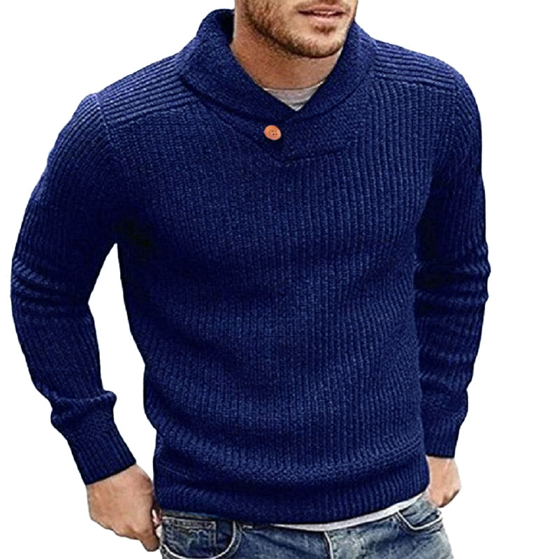 Pull homme côtelé à col châle et bouton