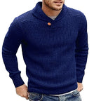 Pull homme côtelé à col châle et bouton