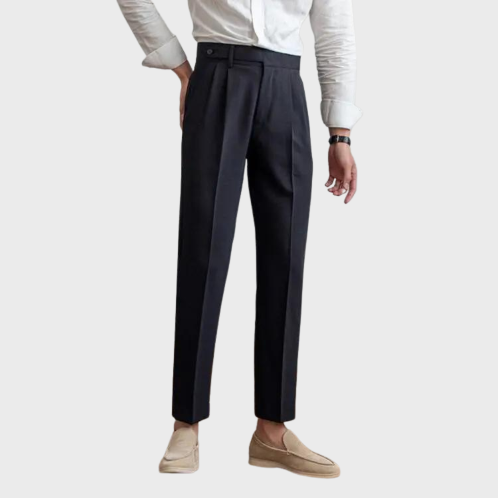 Pantalon élégant pour homme à plis – Coupe fuselée, style chic décontracté pour le bureau