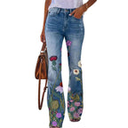 Jean évasé pour femme taille haute à imprimé floral