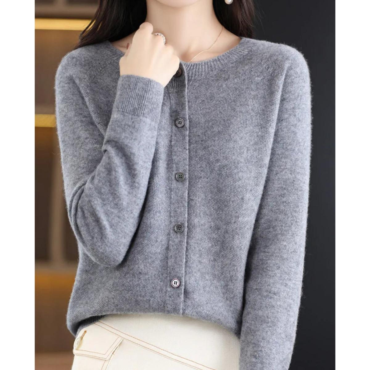 Cardigan Donna in Merino e Cashmere con Girocollo