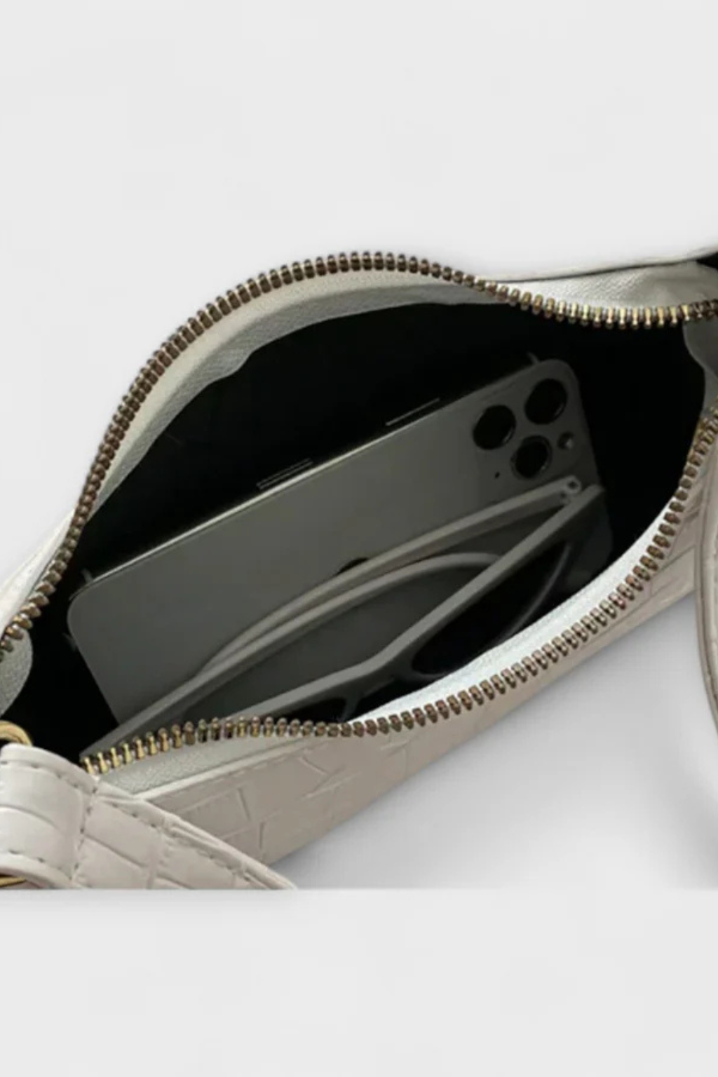 Borsa a Spalla Strutturata con Superficie Testurizzata e Zip