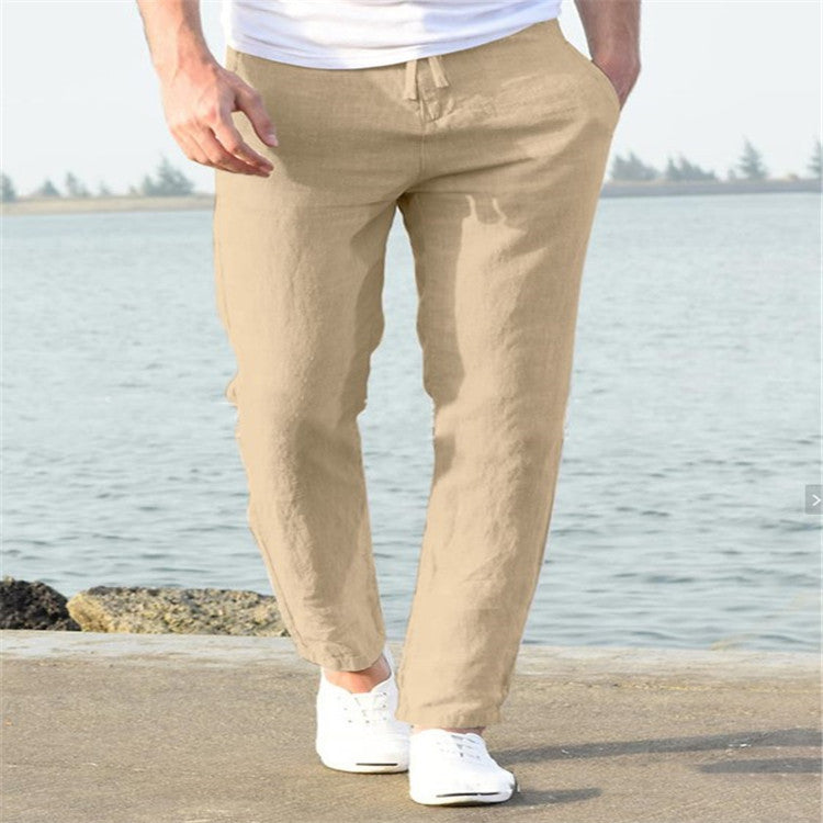 Pantalones de lino para hombre de pierna recta