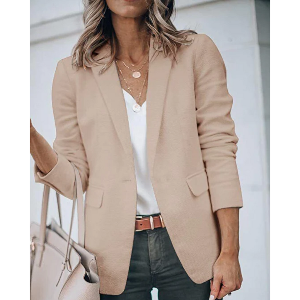 Blazer élégant pour femme avec revers classiques – Veste texturée à la coupe confortable