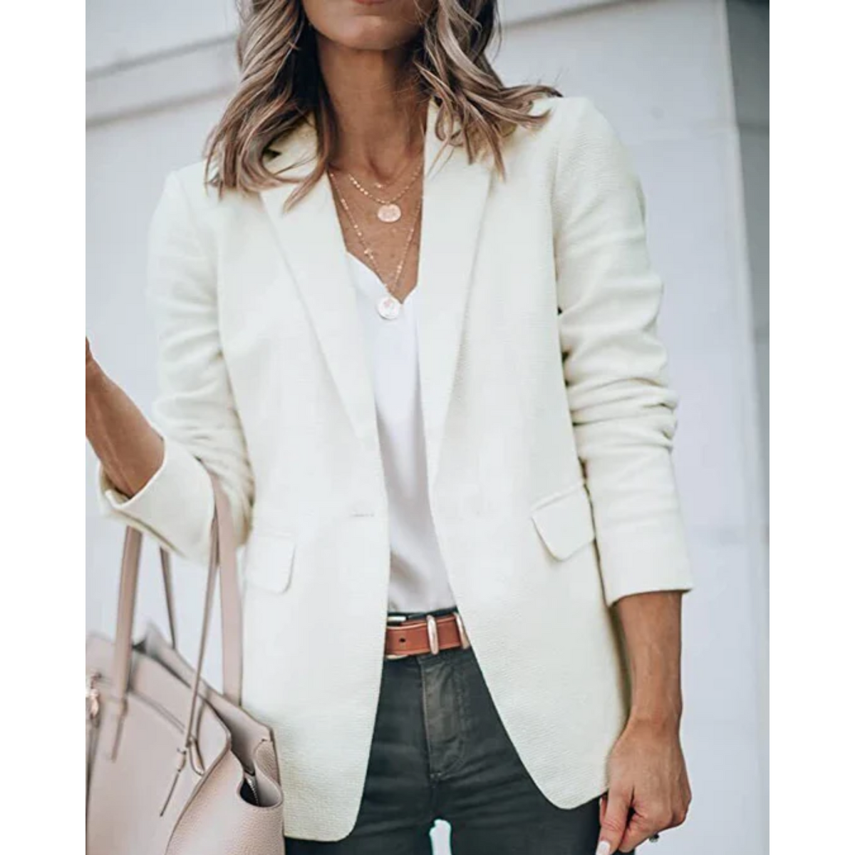 Blazer élégant pour femme avec revers classiques – Veste texturée à la coupe confortable