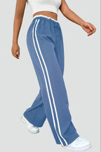 Pantaloni Jogger Donna a Gamba Ampia con Bande Laterali