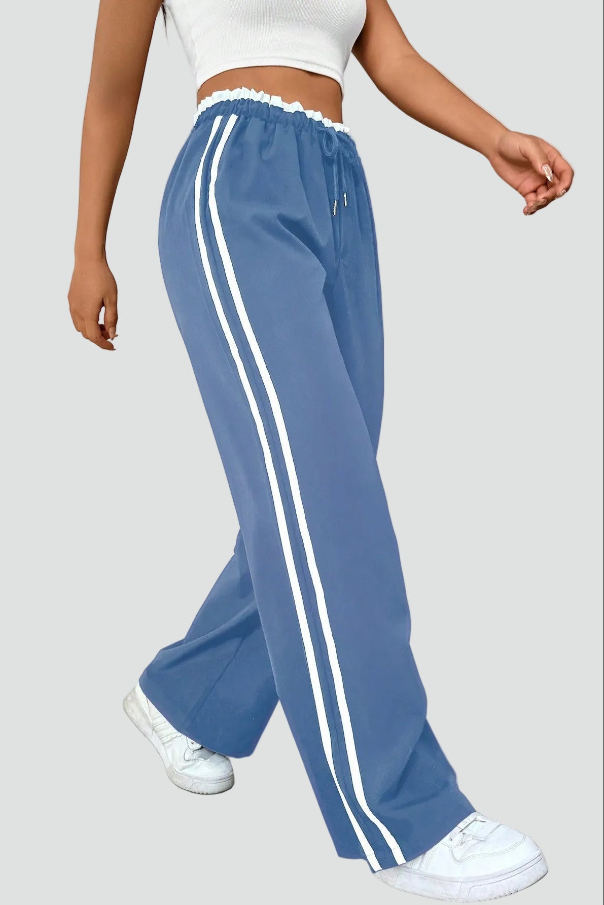 Pantaloni Jogger Donna a Gamba Ampia con Bande Laterali