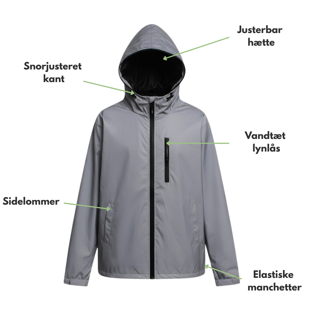 Herre Vandtæt Refleksjakke | Synlig, Vindafvisende & Ideel til Regnvejr
