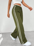 Pantaloni Jogger Donna a Gamba Ampia con Bande Laterali