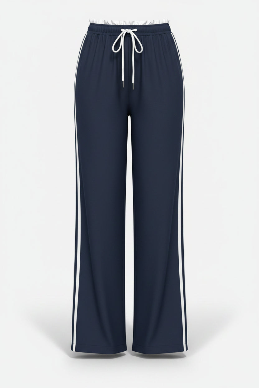 Pantaloni Jogger Donna a Gamba Ampia con Bande Laterali