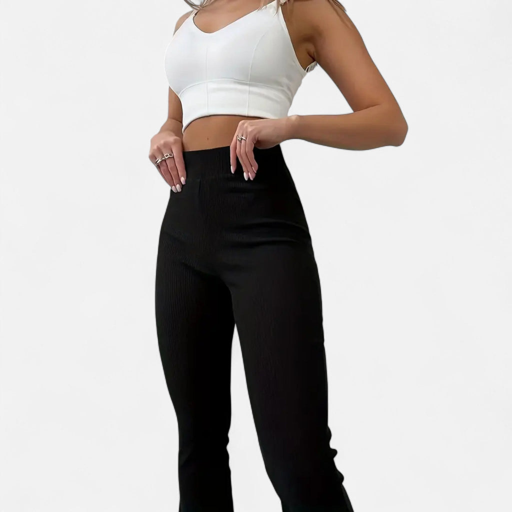 Leggings pour femme Valmonti taille haute - coupe slim élégante côtelée