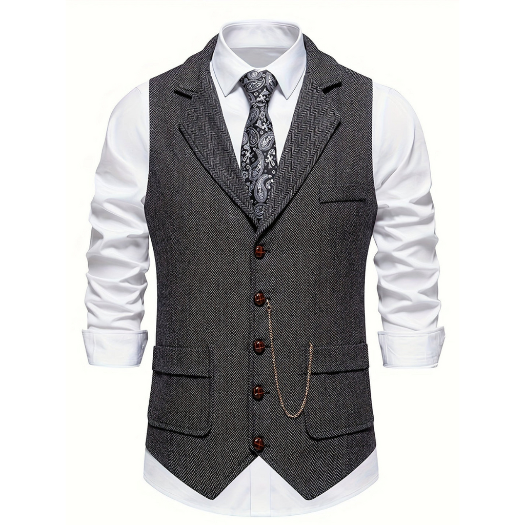Chaleco elegante para hombre con solapas y botones – Chaleco sastre sin mangas para ceremonias