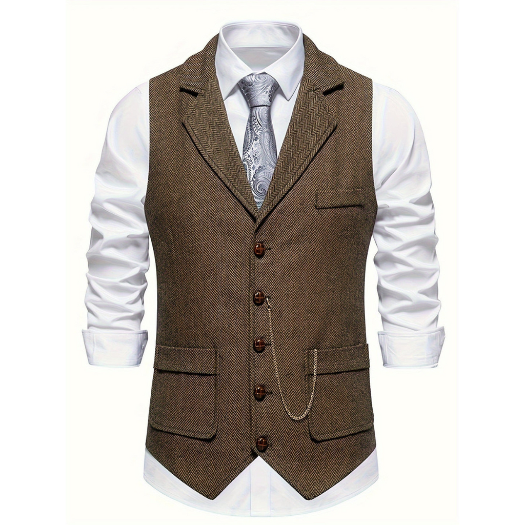 Chaleco elegante para hombre con solapas y botones – Chaleco sastre sin mangas para ceremonias