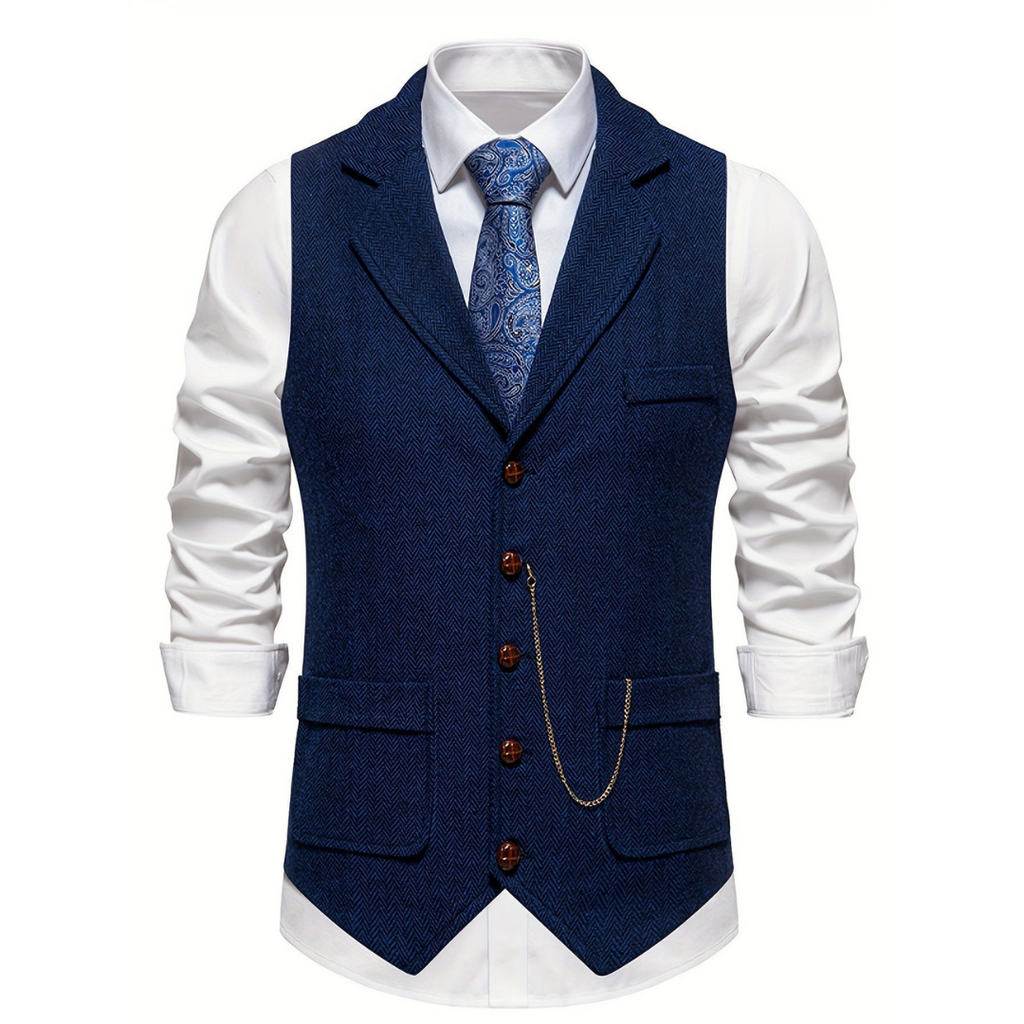 Chaleco elegante para hombre con solapas y botones – Chaleco sastre sin mangas para ceremonias