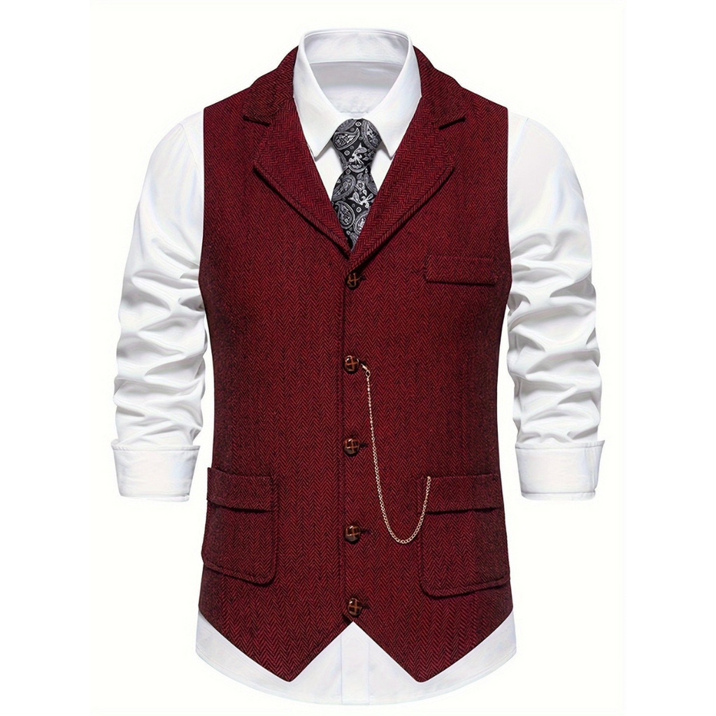 Chaleco elegante para hombre con solapas y botones – Chaleco sastre sin mangas para ceremonias