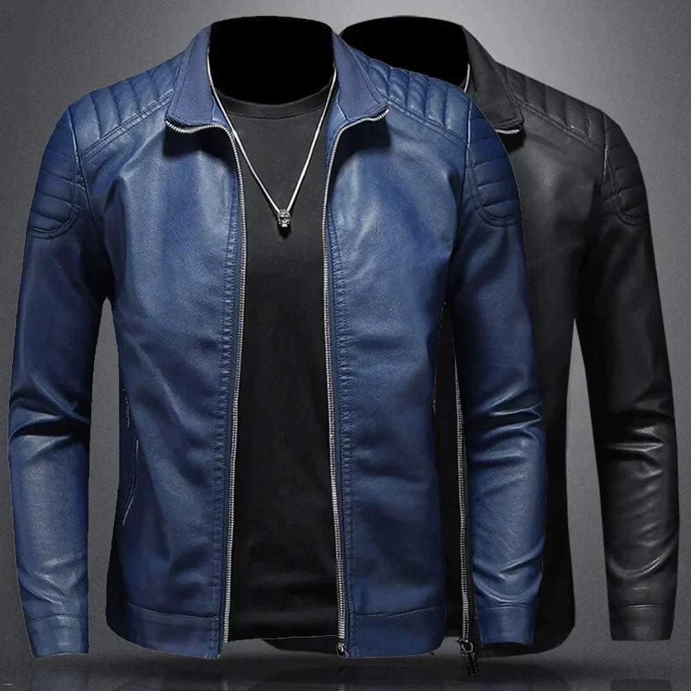 Giacca Biker Uomo in Pelle con Spalle Trapuntate