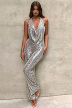 ANFINITE – Glitter Jumpsuit med Halterneck til Festlige Anledninger for Kvinder