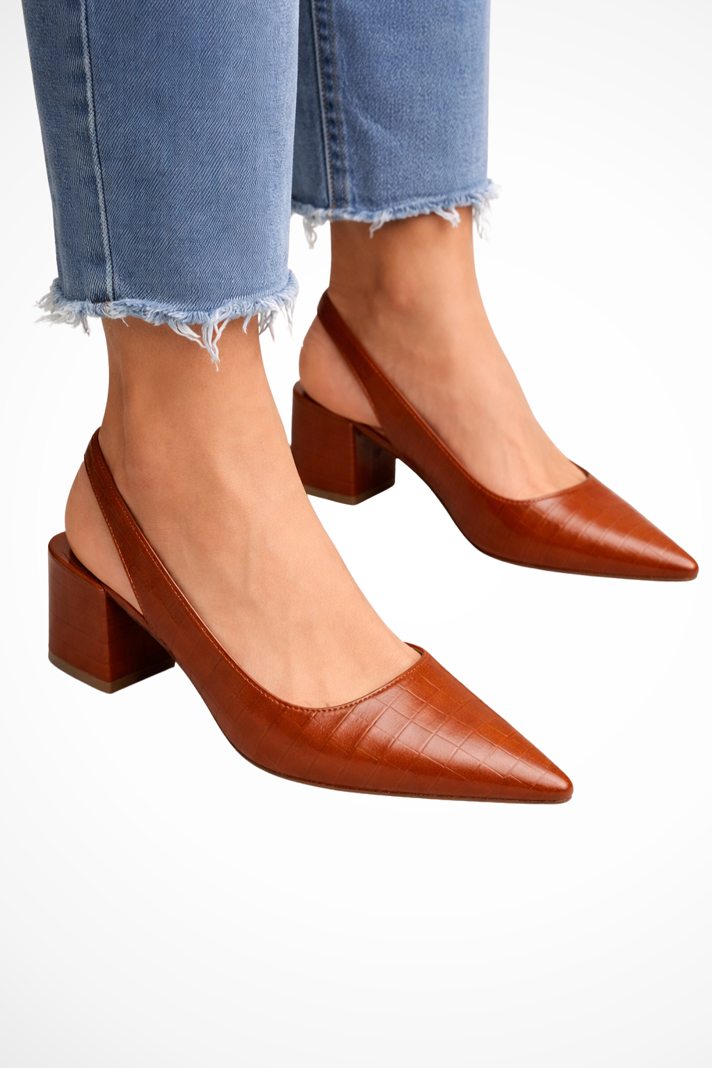Slingback Pumps med Spids Tå og Lav Hæl