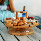 Fleksibelt Træ Picnicbord – Sammenklappeligt Udendørs Serveringsbord med Holdere til Glas og Flasker | Ideelt Picnicudstyr til Strand, Park og Have