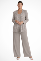 Ensemble trois pièces pour femme avec sequins et pantalon à jambes larges