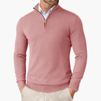 Pullover Uomo in Maglia con Quarto di Zip e Bordi a Coste