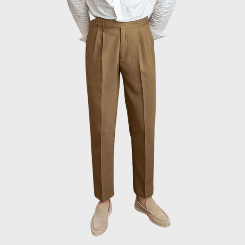 Pantalon élégant pour homme à plis – Coupe fuselée, style chic décontracté pour le bureau