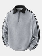 Polo de felpa para hombre con cremallera y textura de nido de abeja – corte cómodo y mangas a rayas