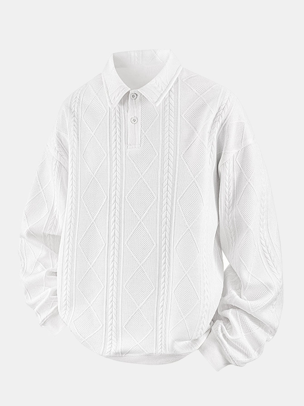 Sweat-shirt homme jacquard géométrique avec col polo – pull décontracté et élégant à manches longues