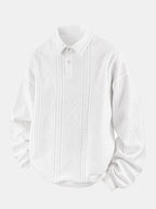 Sweat-shirt homme jacquard géométrique avec col polo – pull décontracté et élégant à manches longues